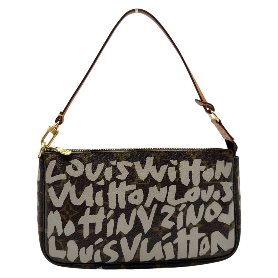 LOUIS VUITTON GRAFFITI POCHETTES HANDBAG: LOUIS VUITTON Graffiti Pochettes Handbag Brand: LOUIS VUITTON Type/Style: Handbag Material: Monogram canvas / leather Color: gray Size: W8.3 x H4.7x D1.0inch Shoulder:11.4inch Accessories: None