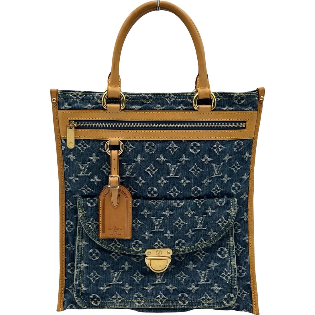 LOUIS VUITTON FLAT SHOPPER TOTE BAG: LOUIS VUITTON Flat shopper Tote Bag Brand: LOUIS VUITTON Type/Style: Tote Bag Material: denim Color: blue Size: W13.0 x H14.2inch Accessories: None Accessories Notice: When purchasing pre-