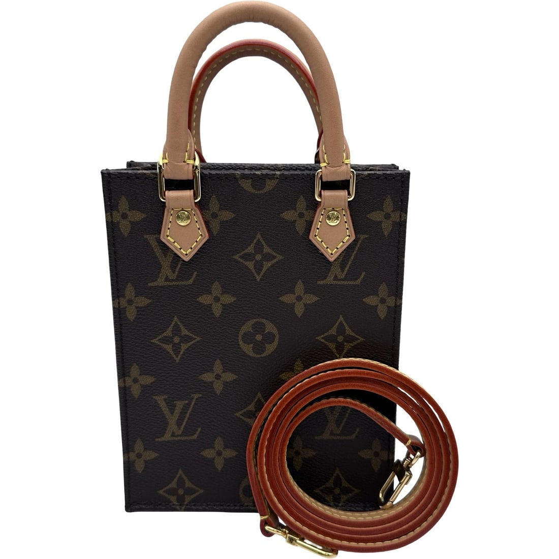 LOUIS VUITTON PETIT SAC PLAT SHOULDER BAG: LOUIS VUITTON Petit Sac Plat Shoulder Bag Brand: LOUIS VUITTON Type/Style: Shoulder Bag Material: Monogram canvas Color: Brown Size: W5.3 x H6.7x D2.0inch Shoulder:43.3inch Accessories: None <