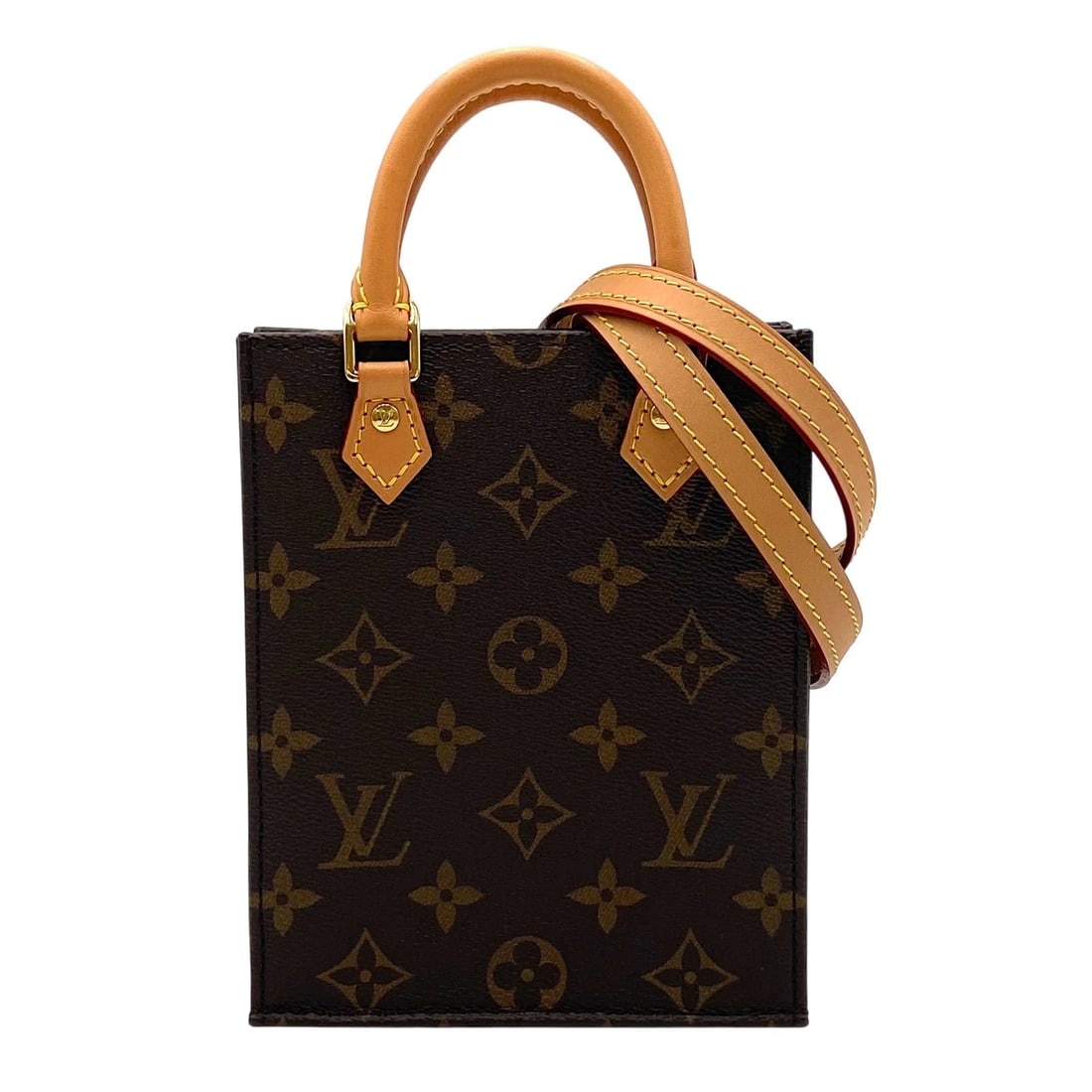 LOUIS VUITTON PETIT SAC PLAT SHOULDER BAG: LOUIS VUITTON Petit Sac Plat Shoulder Bag Brand: LOUIS VUITTON Type/Style: Shoulder Bag Material: Monogram canvas / leather Color: Brown Size: W5.3 x H6.7x D1.8inch Shoulder:37.4inch Accessories: