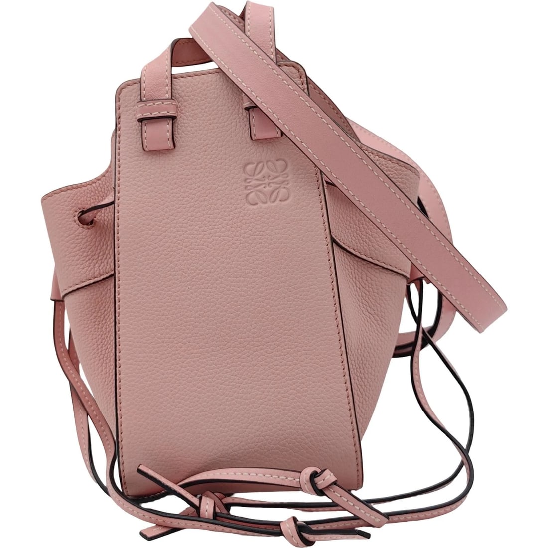 LOEWE HAMMOCK DRAWSTRING MINI SHOULDER BAG: LOEWE Hammock Drawstring Mini Shoulder Bag Brand: LOEWE Type/Style: Shoulder Bag Material: Calfskin Color: pink Size: W4.3 x H7.9x D5.9inch Shoulder:30.7inch Accessories: None Accessories Notice: