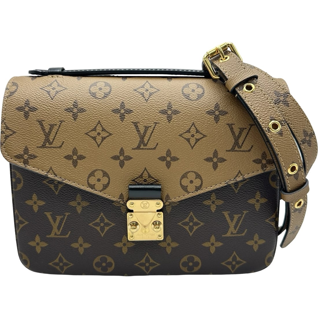 LOUIS VUITTON POCHETTE METIS SHOULDER BAG: LOUIS VUITTON Pochette Metis Shoulder Bag Brand: LOUIS VUITTON Type/Style: Shoulder Bag Material: Monogram reverse Color: Brown Size: W9.8 x H7.5x D2.8inch Shoulder:42.9inch Accessories: None