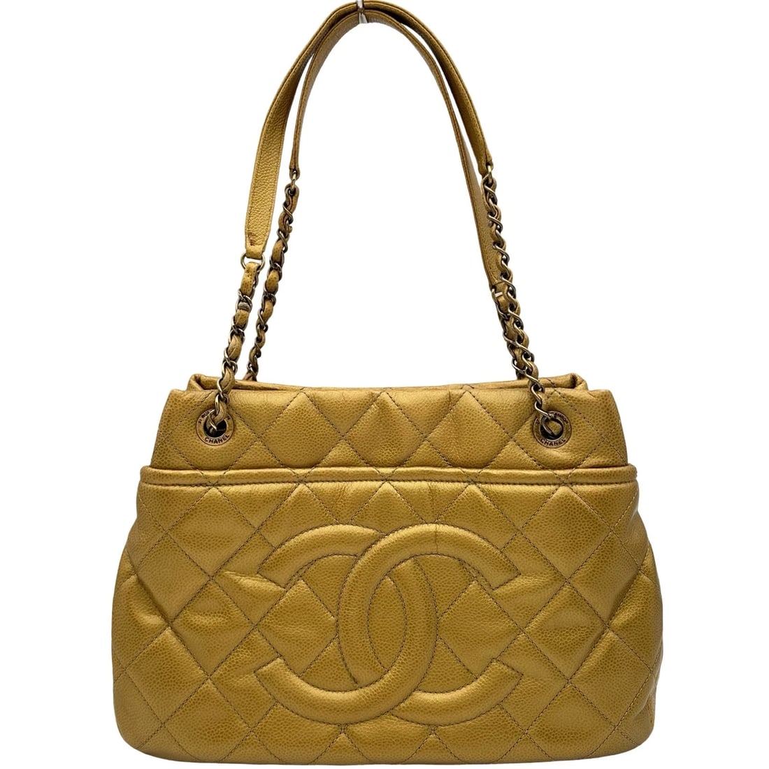 CHANEL COCO MARKCHAIN TOTE SHOULDER BAG: CHANEL COCO MarkChain Tote Shoulder Bag Brand: CHANEL Type/Style: Shoulder Bag Material: Caviar skin Color: Gold Gold Hardware Size: W13.2 x H8.5x D3.3inch Accessories: None Accessories No