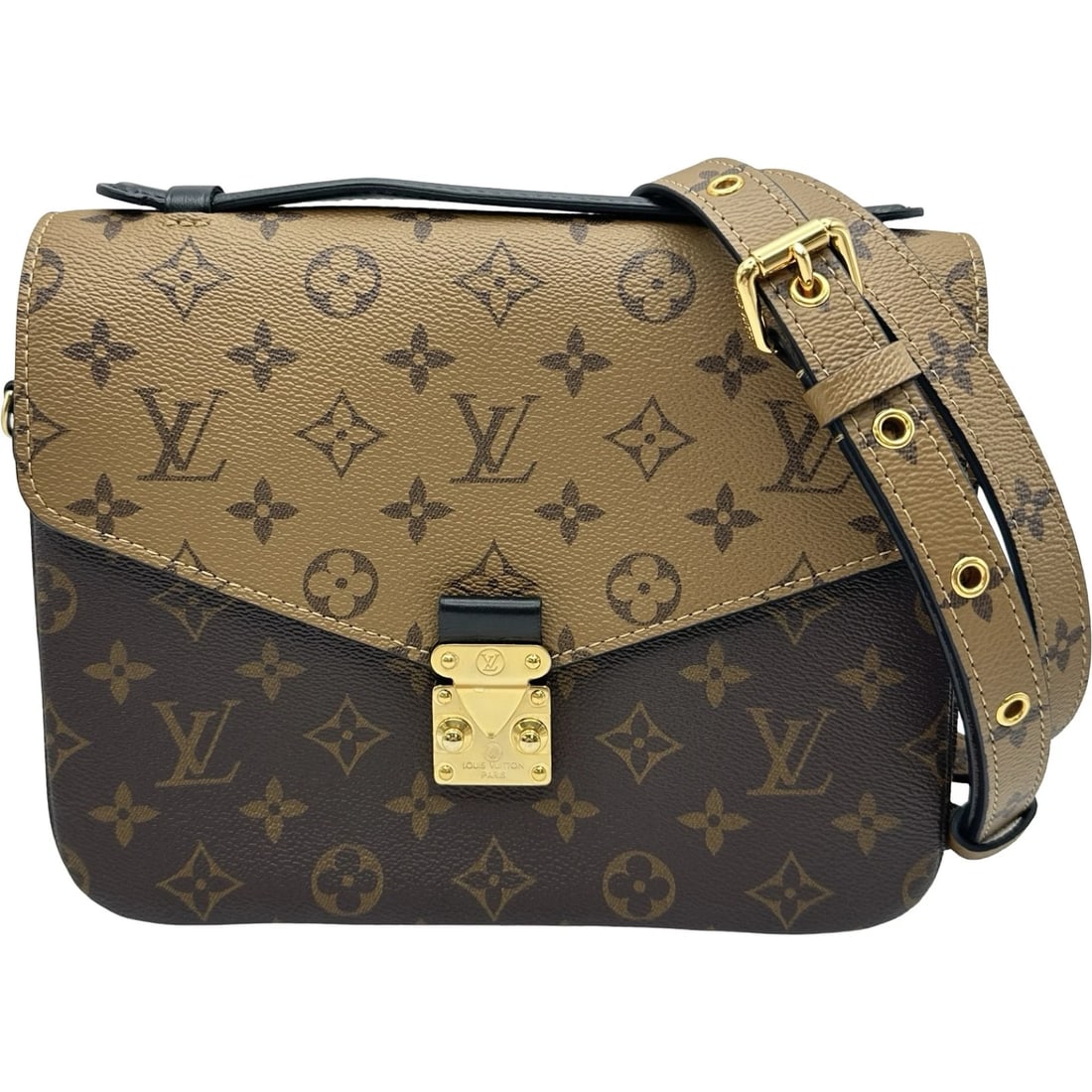 LOUIS VUITTON POCHETTE METIS MM SHOULDER BAG: LOUIS VUITTON Pochette Metis MM Shoulder Bag Brand: LOUIS VUITTON Type/Style: Shoulder Bag Material: Monogram reverse Color: Brown Size: W9.8 x H7.5x D2.8inch Shoulder:42.9inch Accessories: None <