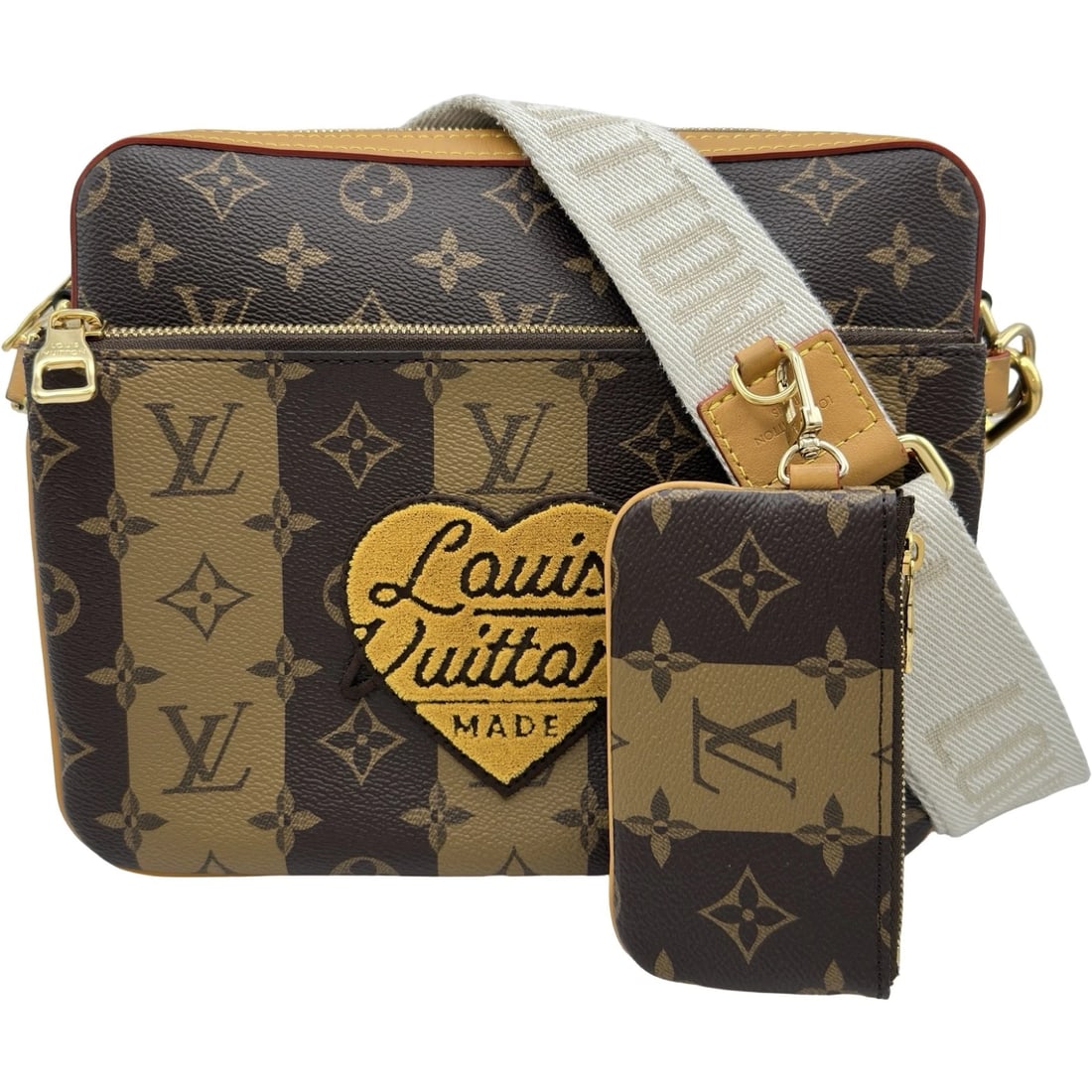 LOUIS VUITTON TRIO MESSENGER SHOULDER BAG: LOUIS VUITTON Trio Messenger Shoulder Bag Brand: LOUIS VUITTON Type/Style: Shoulder Bag Material: monogram stripe Color: Brown Size: W9.8 x H7.1x D1.8inch Shoulder:55.9inch Accessories: None