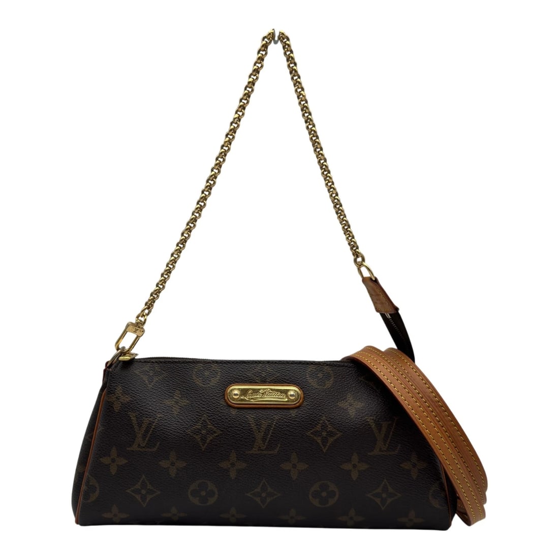 LOUIS VUITTON EVA SHOULDER BAG: LOUIS VUITTON Eva Shoulder Bag Brand: LOUIS VUITTON Type/Style: Shoulder Bag Material: monogram/leather Color: Brown Size: W10.0 x H4.9x D1.4inch Shoulder:48.8inch Accessories: None Access