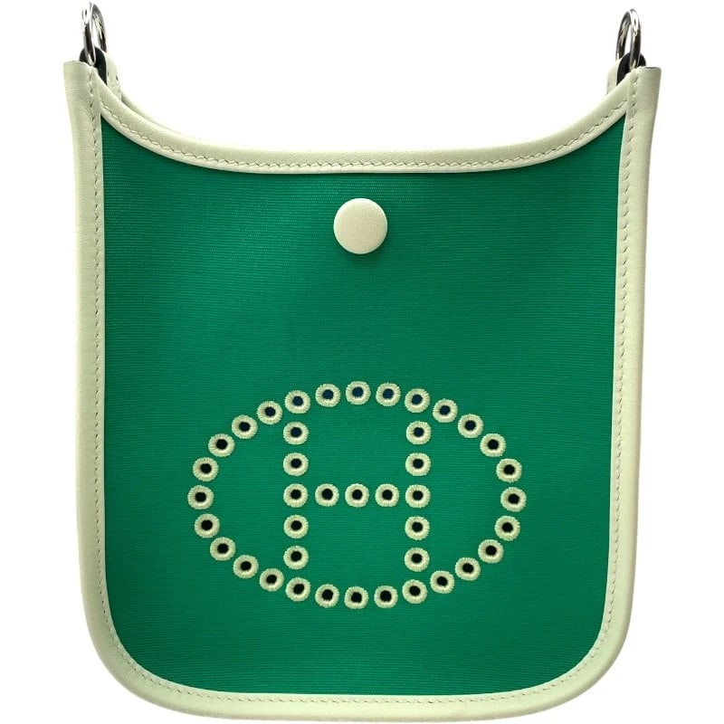 HERMES NEO EVELYN TPM SHOULDER BAG: HERMES Neo Evelyn TPM Shoulder Bag Brand: HERMES Type/Style: Shoulder Bag Material: Towar Color: Veil Fizz/Blue Azotic SVHardware Size: W6.7 x H7.1x D2.0inch Shoulder:22.8inch Accessories: None
