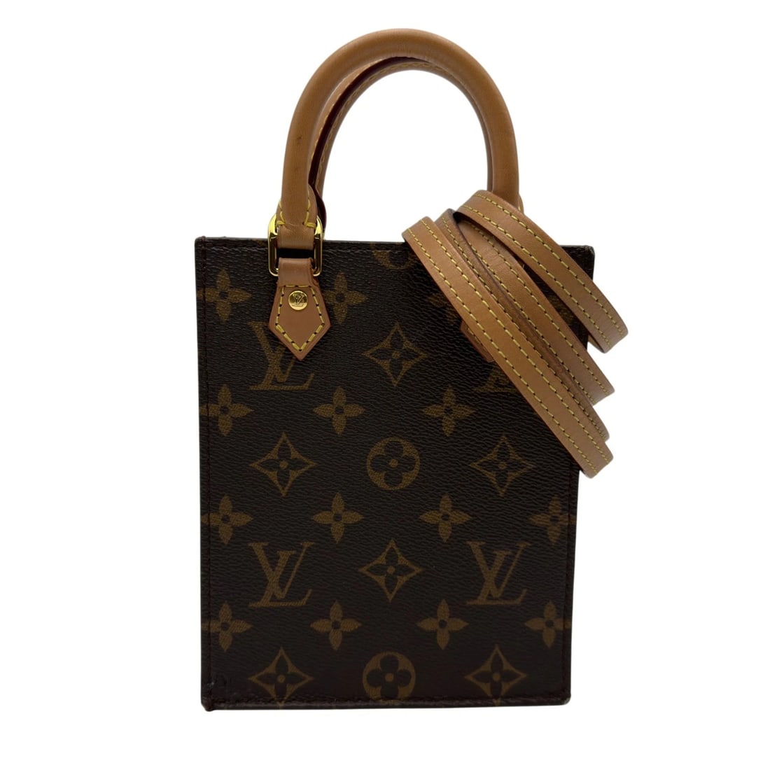 LOUIS VUITTON PETIT SAC PLAT SHOULDER BAG: LOUIS VUITTON Petit Sac Plat Shoulder Bag Brand: LOUIS VUITTON Type/Style: Shoulder Bag Material: monogram/leather Color: Brown Size: W5.3 x H6.7x D2.0inch Shoulder:45.7inch Accessories: None