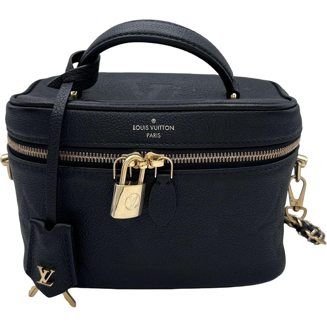 LOUIS VUITTON VANITY PM SHOULDER BAG: LOUIS VUITTON Vanity PM Shoulder Bag Brand: LOUIS VUITTON Type/Style: Shoulder Bag Material: Monogram unplant leather Color: black Size: W7.5 x H5.1x D4.3inch Shoulder:41.3inch Accessories: None <