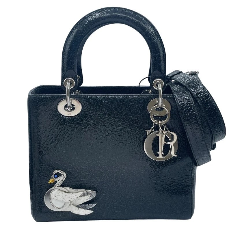 CHRISTIAN DIOR LADY DIOR MEDIUM SHOULDER BAG: Christian Dior Lady Dior Medium Shoulder Bag Brand: Christian Dior Type/Style: Shoulder Bag Material: Leather rhinestone Color: Black SilverHardware Size: W9.4 x H7.9x D4.7inch Shoulder:44.1inch A