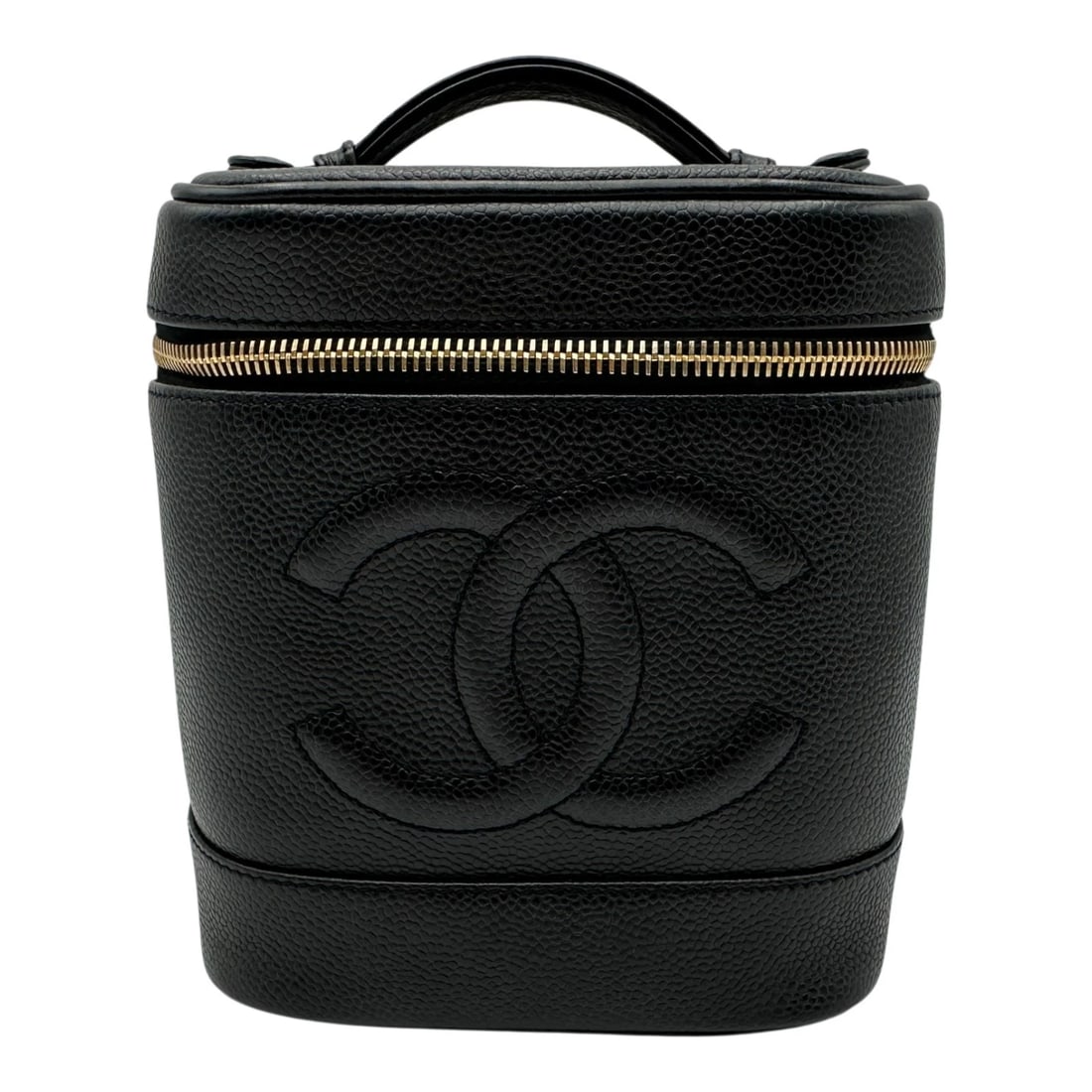 CHANEL COCO MARK VANITY CASE HANDBAG: CHANEL COCO Mark vanity case Handbag Brand: CHANEL Type/Style: Handbag Material: Caviar skin Color: Black Gold Hardware Size: W5.9 x H6.5x D4.9inch Accessories: None Accessories Notice: Wh