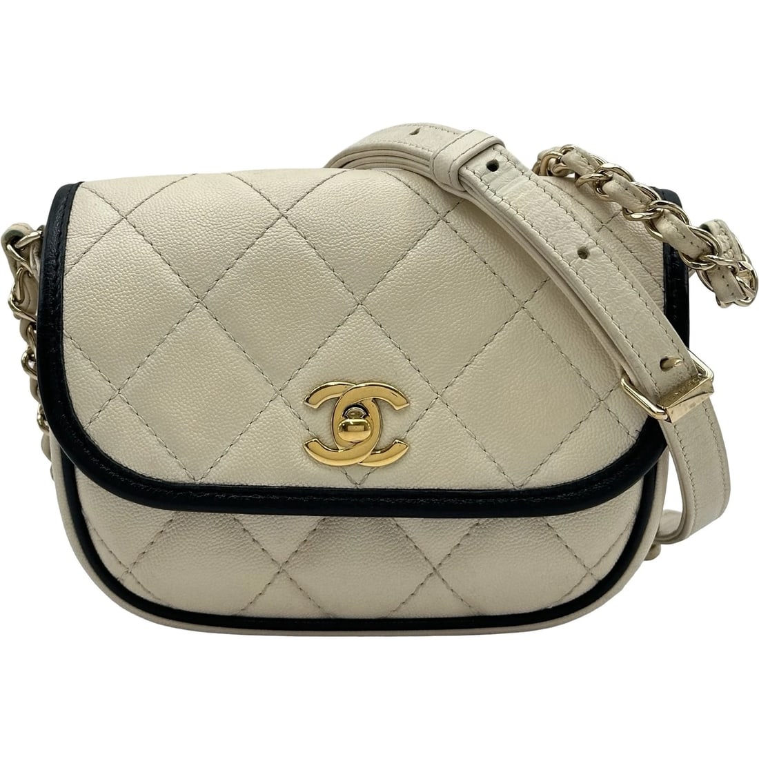 CHANEL MATELASSE MINI FLAP SHOULDER BAG: CHANEL Matelasse Mini Flap Shoulder Bag Brand: CHANEL Type/Style: Shoulder Bag Material: Caviar skin Color: Black Gold Hardware Size: W6.9 x H5.3x D1.0inch Shoulder:42.7inch Accessories: None
