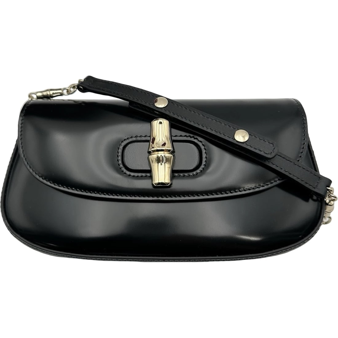 GUCCI BAMBOO NIGHT SHOULDER BAG: GUCCI Bamboo Night Shoulder Bag Brand: GUCCI Type/Style: Shoulder Bag Material: leather Color: black Size: W8.3 x H4.3x D1.4inch Shoulder:33.9inch Accessories: None Accessories Notice: When