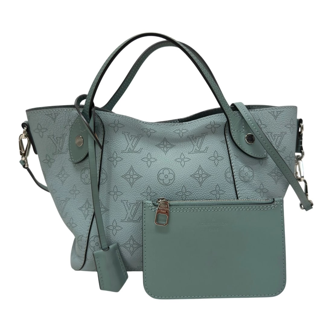 LOUIS VUITTON HINA PM HANDBAG: LOUIS VUITTON Hina PM Handbag Brand: LOUIS VUITTON Type/Style: Handbag Material: Mahina Line Color: Veil lagoon Size: W9.8 x H8.1x D5.1inch Shoulder:43.3inch Accessories: None Accessories Notice: