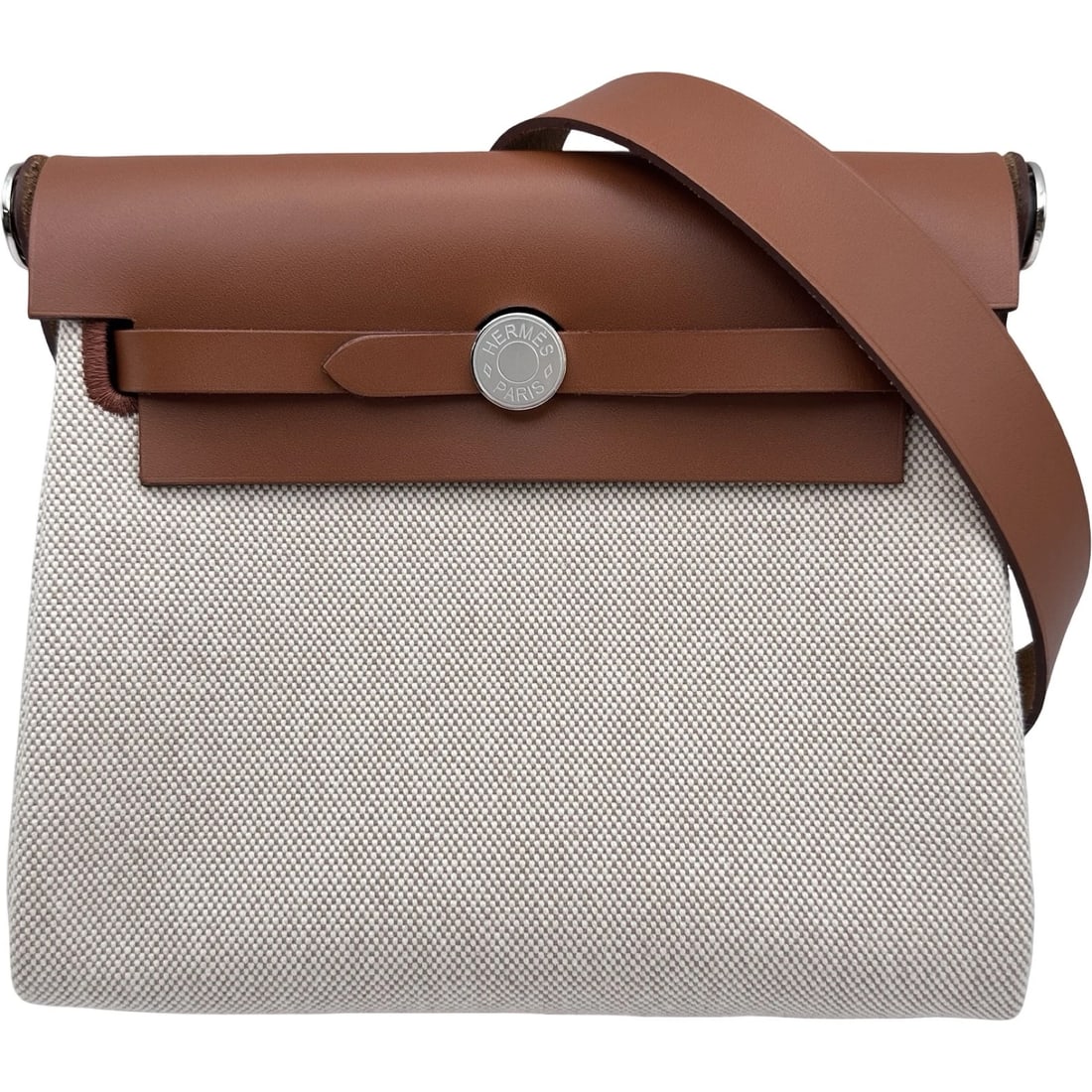 HERMES HERBAG ZIP SHOULDER BAG: HERMES Herbag Zip Shoulder Bag Brand: HERMES Type/Style: Shoulder Bag Material: Towar Color: Ivory Size: W7.9 x H6.7x D2.6inch Shoulder:39.4inch Accessories: None Accessories Notice: When purchasing