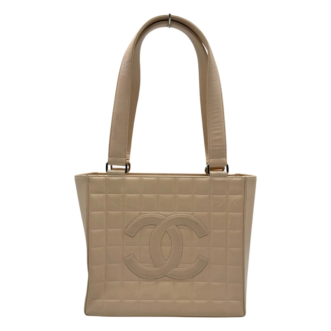CHANEL CHOCOLATE BAR HANDBAG: CHANEL Chocolate bar handbag Brand: CHANEL Type/Style: Handbag Material: lambskin Color: Beige SilverHardware Size: W9.4 x H8.3x D3.1inch Accessories: None Accessories Notice: When purchasing