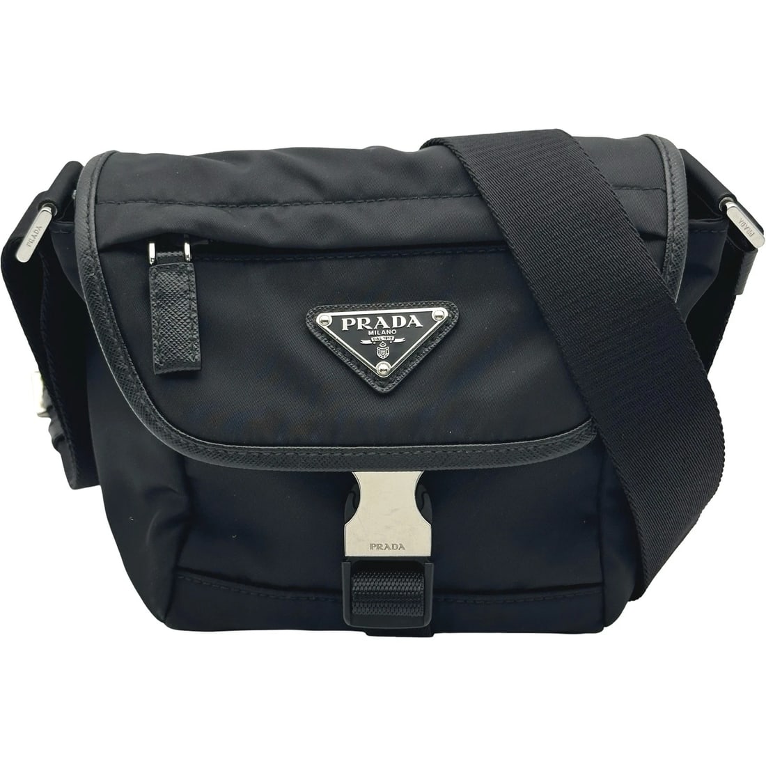 PRADA RE-NYLON SHOULDER BAG: PRADA Re-Nylon Shoulder Bag Brand: PRADA Type/Style: Shoulder Bag Material: Nylon Color: black Size: W5.9 x H6.3x D2.8inch Shoulder:26.4inch Accessories: None Accessories Notice: When purchasing