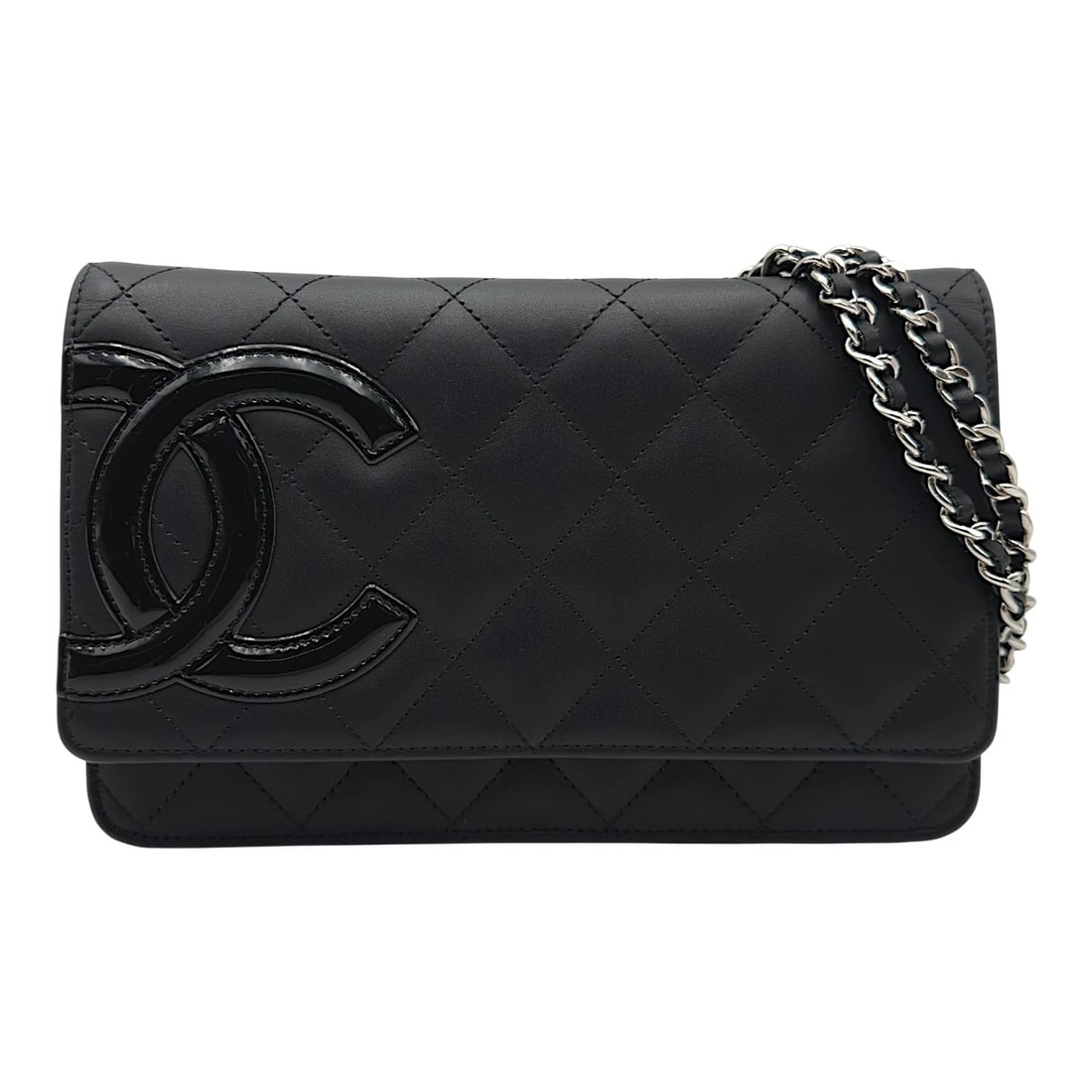 CHANEL CAMBON LINE CHAIN WALLET SHOULDER BAG: CHANEL Cambon line Chain wallet Shoulder Bag Brand: CHANEL Type/Style: Shoulder Bag Material: lambskin Color: Black SilverHardware Size: W7.5 x H4.7x D1.0inch Shoulder:48.8inch Accessories: None <