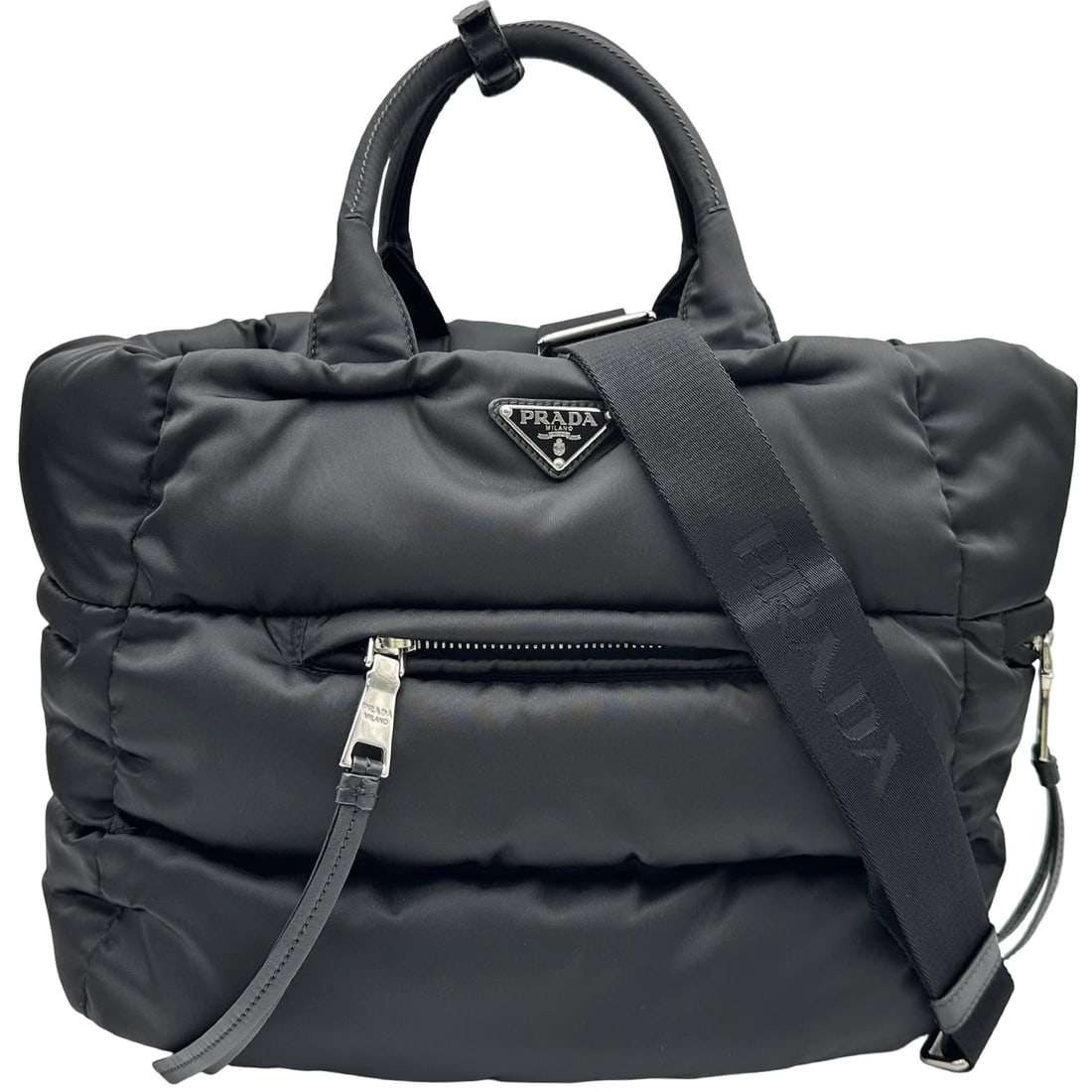 PRADA TOTE SHOULDER BAG: PRADA tote Shoulder Bag Brand: PRADA Type/Style: Shoulder Bag Material: Nylon Color: black Size: W12.6 x H12.6x D8.3inch Shoulder:29.5inch Accessories: None Accessories Notice: When purcha