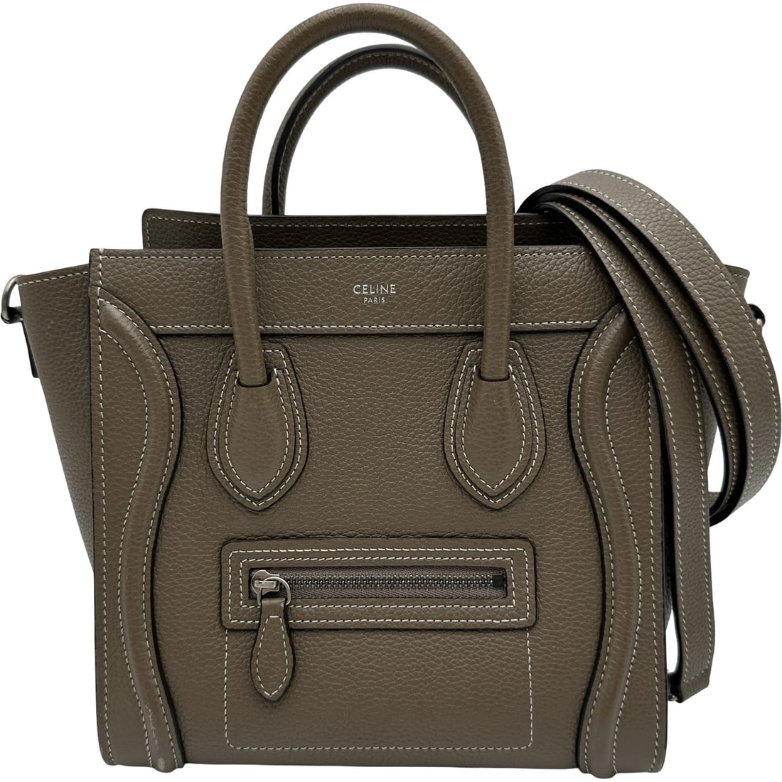 CELINE LUGGAGE NANO SHOPPER SHOULDER BAG: CELINE Luggage nano shopper Shoulder Bag Brand: CELINE Type/Style: Shoulder Bag Material: Drummed calf Color: Gray Size: W7.9 x H7.9x D3.9inch Shoulder:43.7inch Accessories: None Accessories Notice: