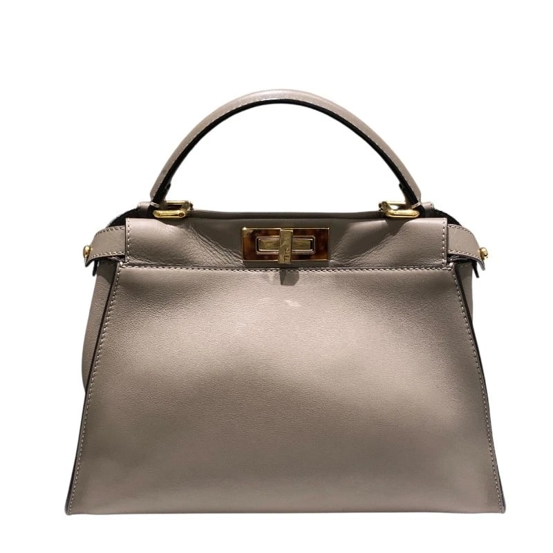 FENDI PEEK-A-BOO REGULAR HANDBAG: FENDI Peek-a-boo regular Handbag Brand: FENDI Type/Style: Handbag Material: leather Color: Gurege Size: W13.4 x H9.4x D5.5inch Accessories: None Accessories Notice: When purchasing pre-own