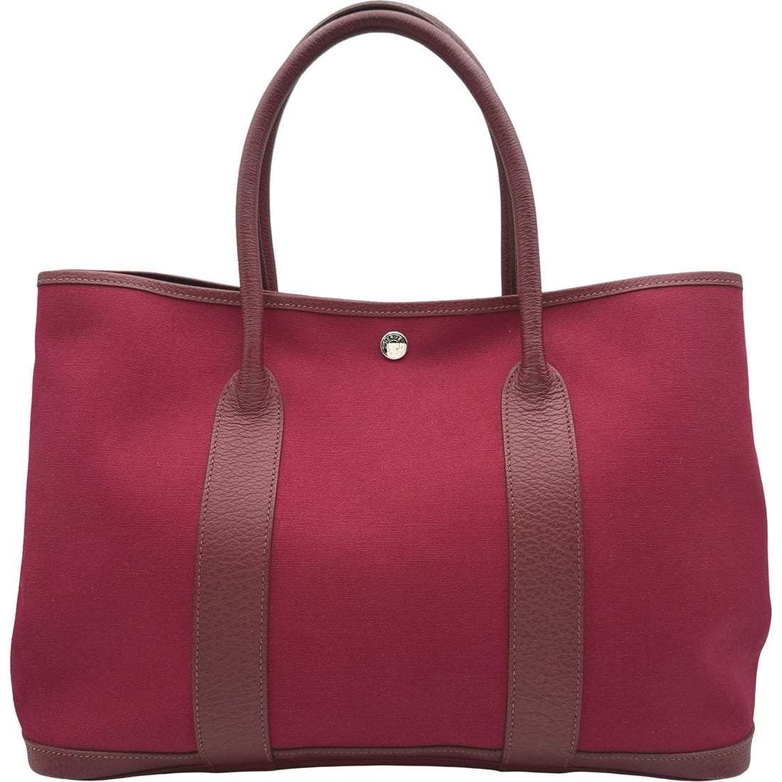 HERMES GARDEN PARTY HANDBAG: HERMES Garden party Handbag Brand: HERMES Type/Style: Handbag Material: Toile / Buffle Color: Bordeaux SilverHardware Size: W14.2 x H10.2x D6.3inch Accessories: None Accessories Notice: Wh