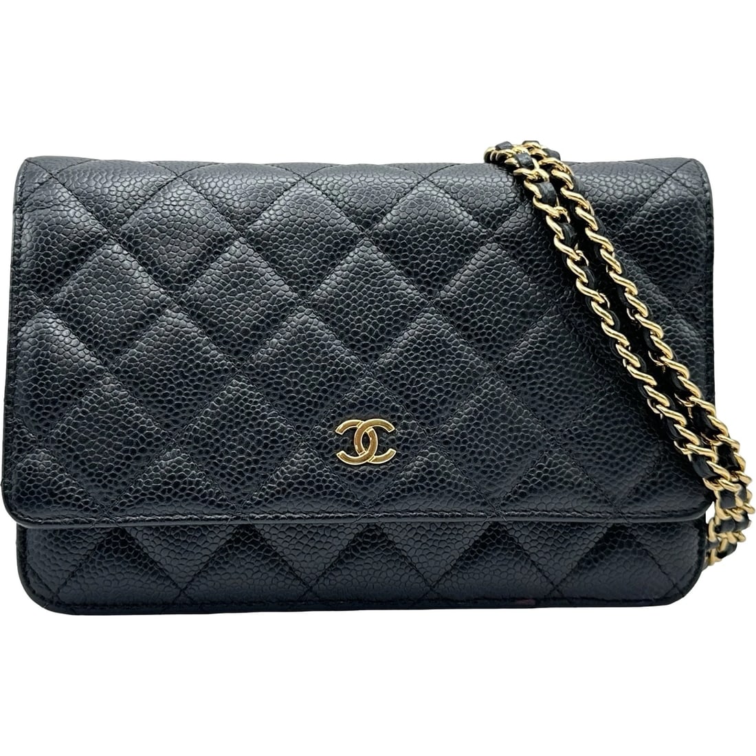 CHANEL MATRASSE CHAIN WALLET SHOULDER BAG: CHANEL Matrasse Chain wallet Shoulder Bag Brand: CHANEL Type/Style: Shoulder Bag Material: Caviar skin Color: Black Gold Hardware Size: W7.5 x H4.9x D1.6inch Shoulder:49.6inch Accessories: None