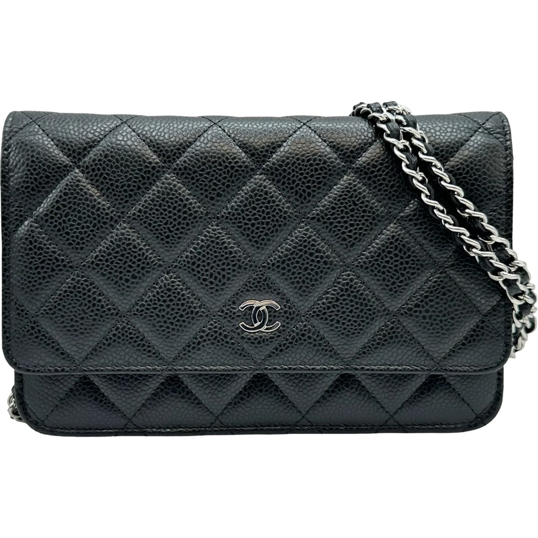 CHANEL MATRASSE CHAIN WALLET SHOULDER BAG: CHANEL Matrasse Chain Wallet Shoulder Bag Brand: CHANEL Type/Style: Shoulder Bag Material: Caviar skin Color: Black SilverHardware Size: W7.5 x H4.9x D1.2inch Shoulder:50.8inch Accessories: None <