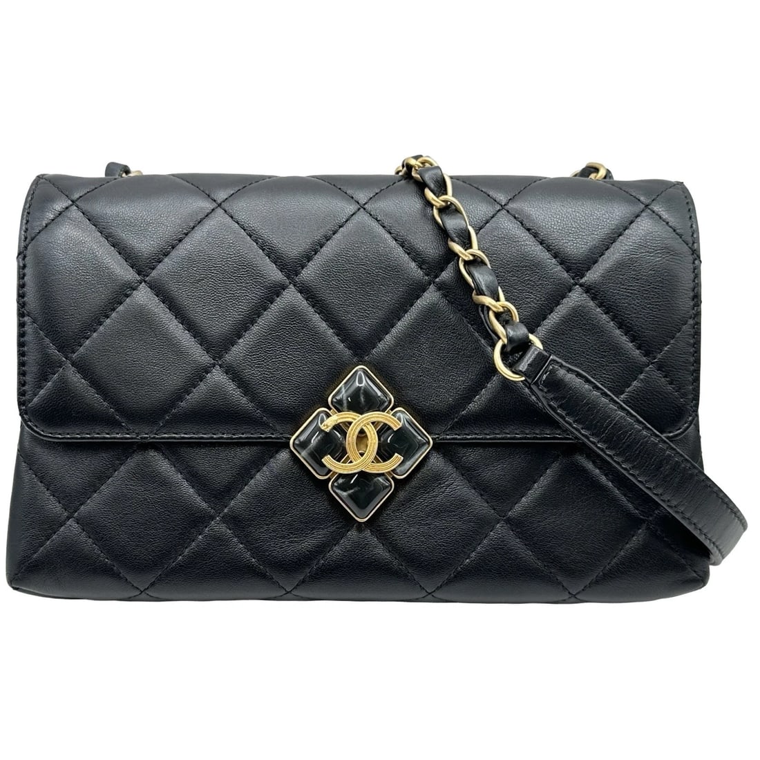 CHANEL MATRASSE CHAIN SHOULDER BAG: CHANEL Matrasse Chain Shoulder Bag Brand: CHANEL Type/Style: Shoulder Bag Material: lambskin Color: Black Gold Hardware Size: W8.5 x H5.5x D3.1inch Shoulder:39.4inch Accessories: None Accessories