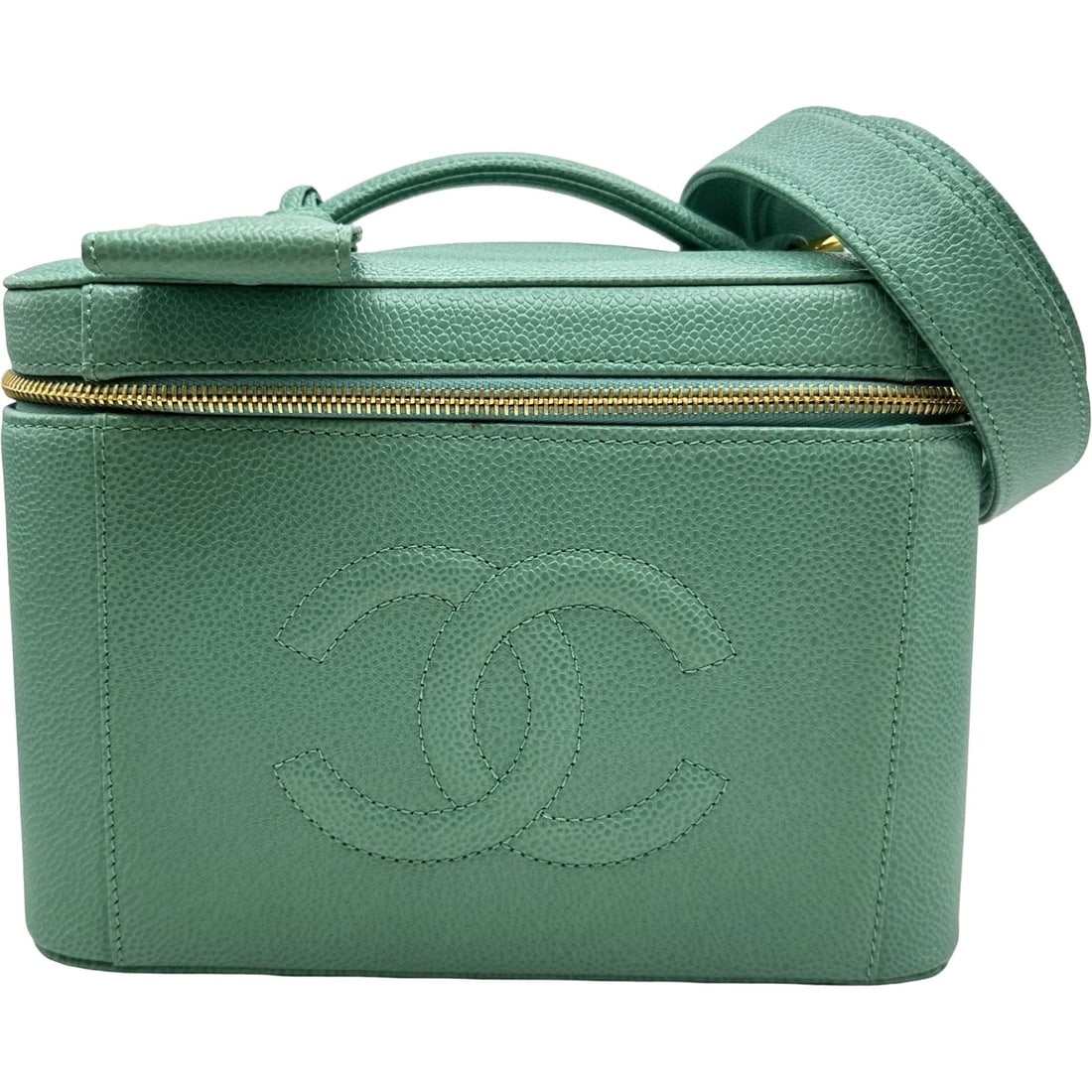 CHANEL COCO MARK VANITY HANDBAG: CHANEL COCO Mark Vanity Handbag Brand: CHANEL Type/Style: Handbag Material: caviar Color: Emerald Green GoldHardware Size: W9.3 x H6.5x D5.9inch Shoulder:40.2inch Accessories: None Accessories
