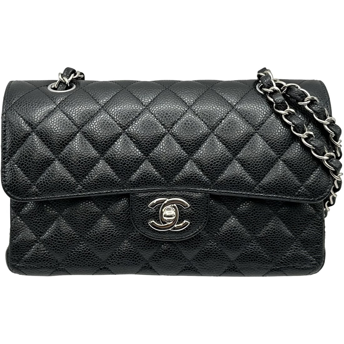 CHANEL MATRASSE SHOULDER BAG: CHANEL Matrasse Shoulder Bag Brand: CHANEL Type/Style: Shoulder Bag Material: Caviar skin Color: Black SilverHardware Size: W9.1 x H5.7x D2.6inch Shoulder:20.5inch Accessories: None Access
