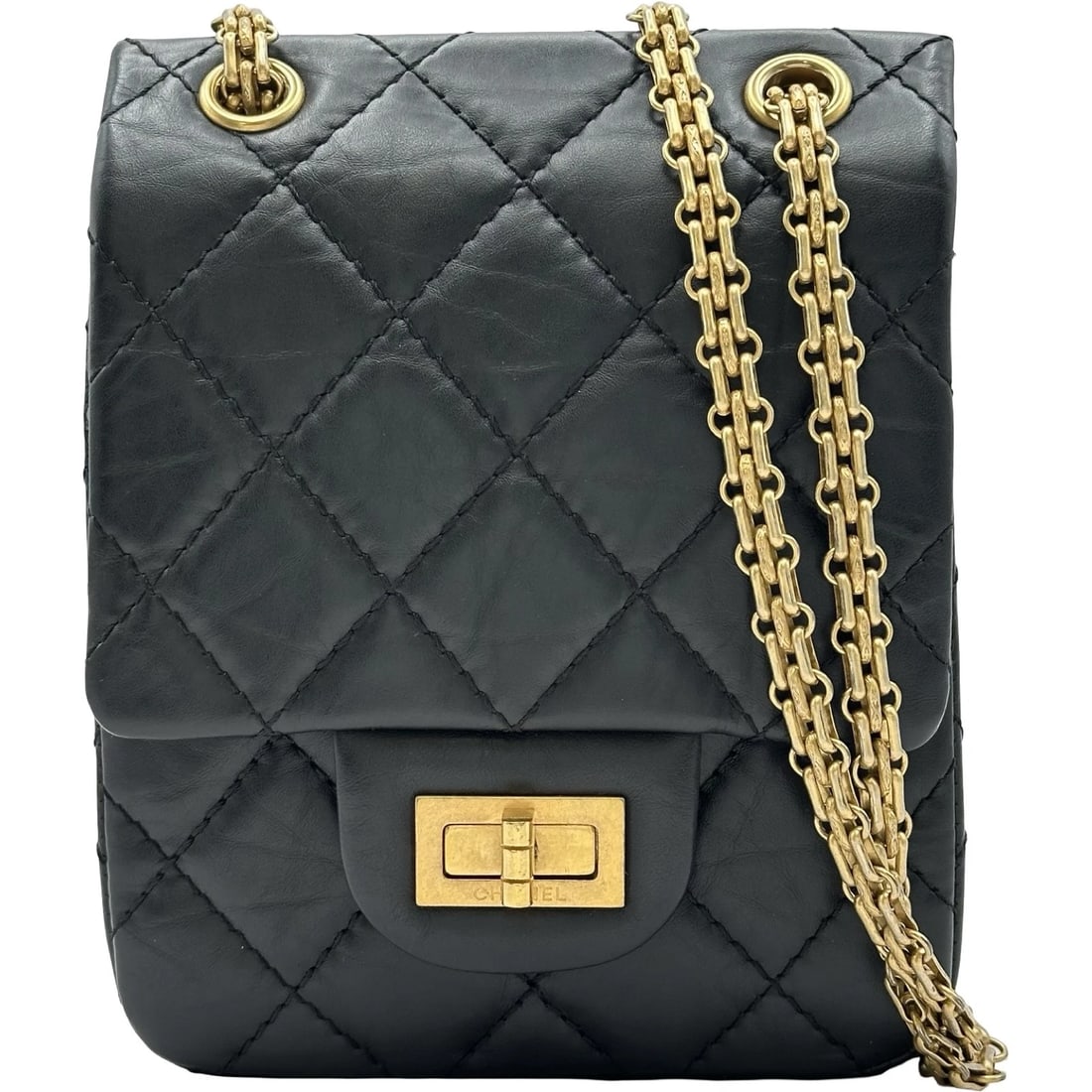 CHANEL CHAIN SHOULDER BAG: CHANEL Chain Shoulder Bag Brand: CHANEL Type/Style: Shoulder Bag Material: Aged calfskin Color: Black Gold Hardware Size: W5.1 x H6.5x D2.2inch Shoulder:21.7inch Accessories: None Accessories Notice: