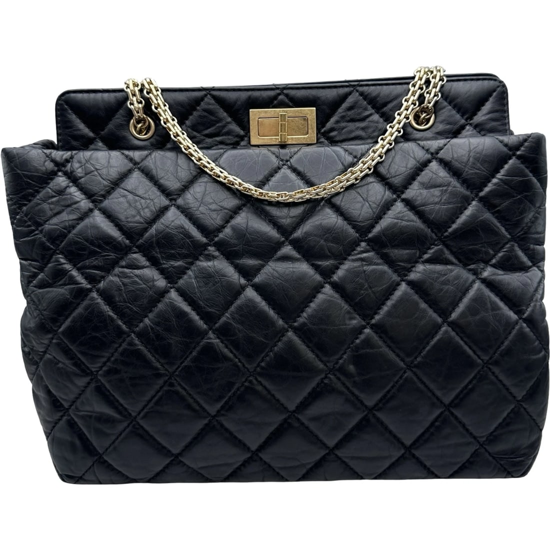 CHANEL CHAIN HANDBAG: CHANEL Chain Handbag Brand: CHANEL Type/Style: Handbag Material: Aged Calfskin Color: Black Gold Hardware Size: W11.8 x H10.2x D5.1inch Accessories: None Accessories Notice: When purchasing pre-owned