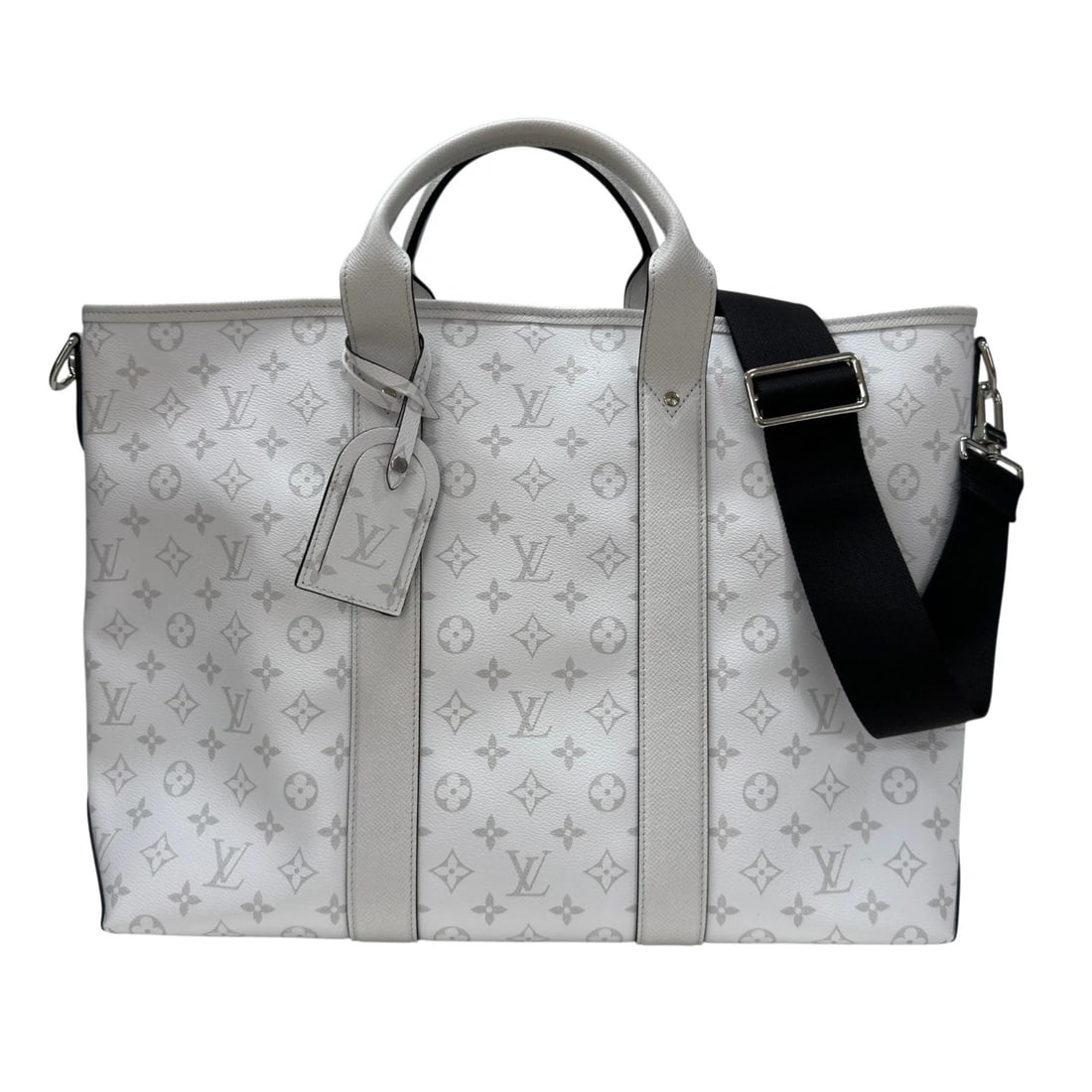 LOUIS VUITTON WEEKEND TOTE BAG: LOUIS VUITTON Weekend Tote Bag Brand: LOUIS VUITTON Type/Style: Tote Bag Material: Taiga rama Color: Blanc Size: W16.5 x H13.4x D6.7inch Shoulder:56.3inch Accessories: None Accessories Notice: When