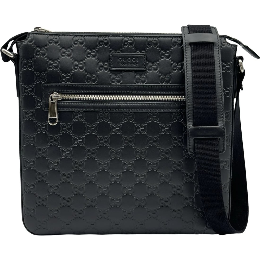 GUCCI GUCCISIMA SHOULDER BAG: GUCCI Guccisima Shoulder Bag Brand: GUCCI Type/Style: Shoulder Bag Material: Gucci Shima Leather Color: Black SilverHardware Size: W11.0 x H10.6x D1.2inch Shoulder:31.5inch Accessories: None