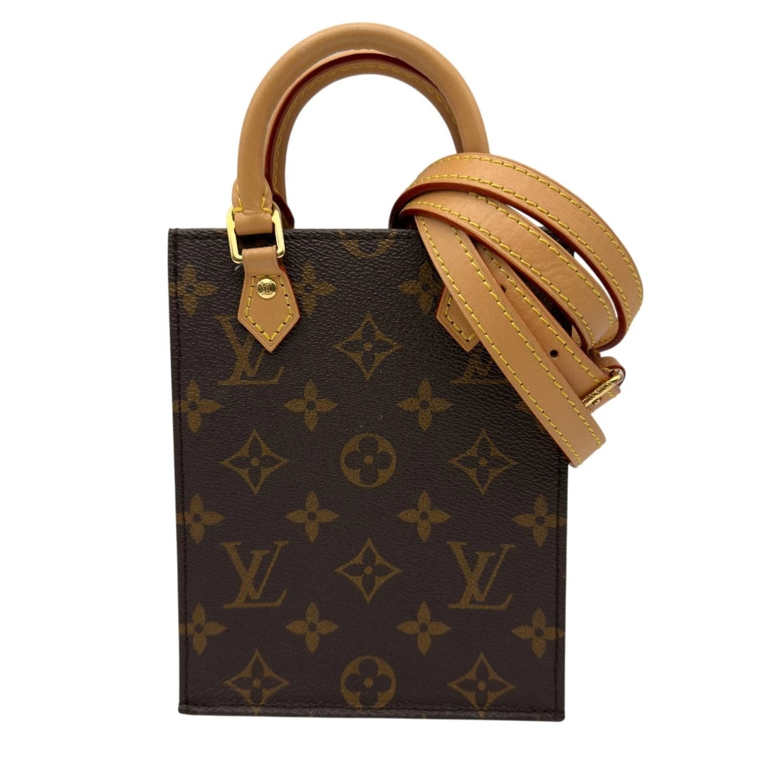 LOUIS VUITTON PETIT SAC PLAT SHOULDER BAG: LOUIS VUITTON Petit Sac Plat Shoulder Bag Brand: LOUIS VUITTON Type/Style: Shoulder Bag Material: monogram/leather Color: Brown Size: W5.3 x H6.7x D1.8inch Shoulder:36.6inch Accessories: None