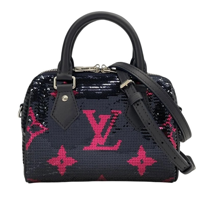LOUIS VUITTON SPEEDY BANDOULIERE SHOULDER BAG: LOUIS VUITTON Speedy Bandouliere Shoulder Bag Brand: LOUIS VUITTON Type/Style: Shoulder Bag Material: Sequin Color: Navy Size: W7.1 x H5.1x D3.9inch Shoulder:44.9inch Accessories: None Acc