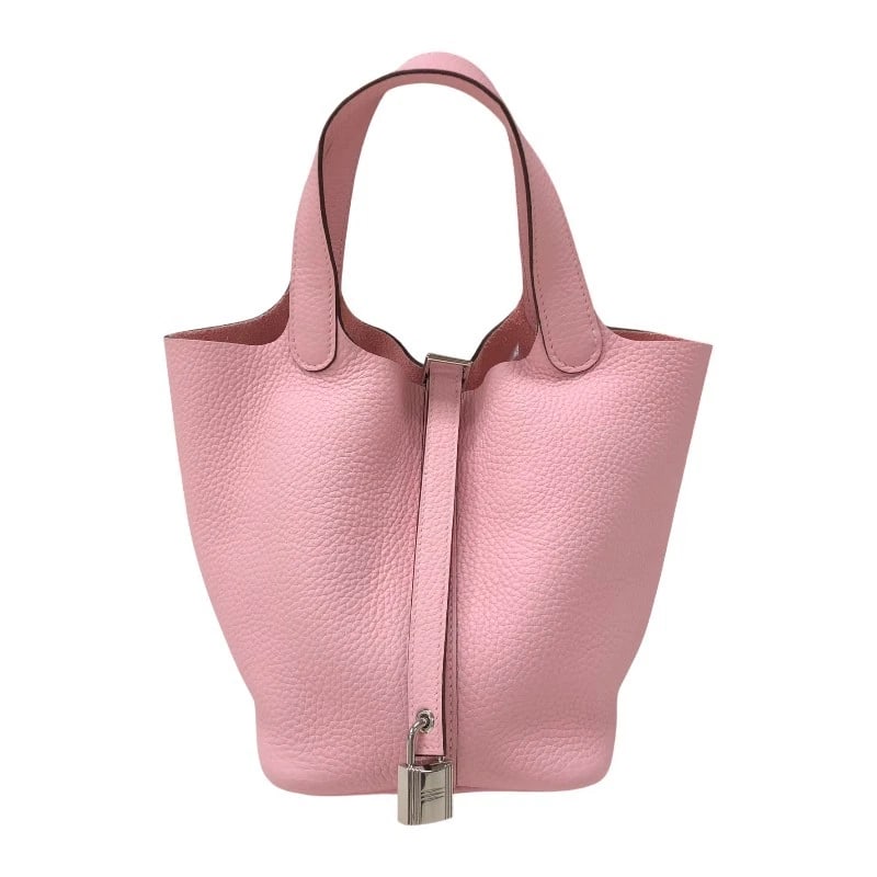 HERMES PICOTAN LOCK HANDBAG: HERMES Picotan Lock Handbag Brand: HERMES Type/Style: Handbag Material: Taurillon Clemence Color: Rose Sakura SilverHardware Size: W5.5 x H7.5x D7.5inch Shoulder:10.2inch Accessories: None