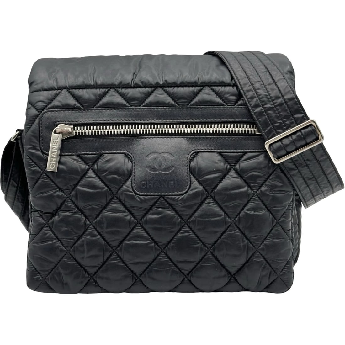 CHANEL COCO COCOON MESSENGER SHOULDER BAG: CHANEL Coco Cocoon Messenger Shoulder Bag Brand: CHANEL Type/Style: Shoulder Bag Material: Nylon Color: black Size: W9.8 x H8.7x D3.9inch Shoulder:27.6inch Accessories: None Accessories Notice: When