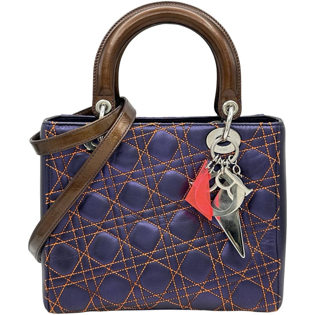 CHRISTIAN DIOR LADY DIOR SHOULDER BAG: Christian Dior Lady Dior Shoulder Bag Brand: Christian Dior Type/Style: Shoulder Bag Material: lambskin Color: Brown / Silver Hardware Size: W9.4 x H8.3x D4.7inch Accessories: None Accessories