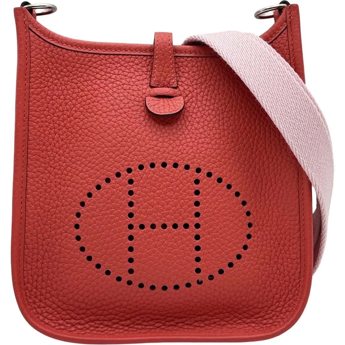 HERMES EVELYN SHOULDER BAG: HERMES Evelyn Shoulder Bag Brand: HERMES Type/Style: Shoulder Bag Material: Taurillon Clemence Color: Rouge Bell Pepper SilverHardware Size: W6.9 x H7.3x D2.2inch Shoulder:44.5inch Accessories: None