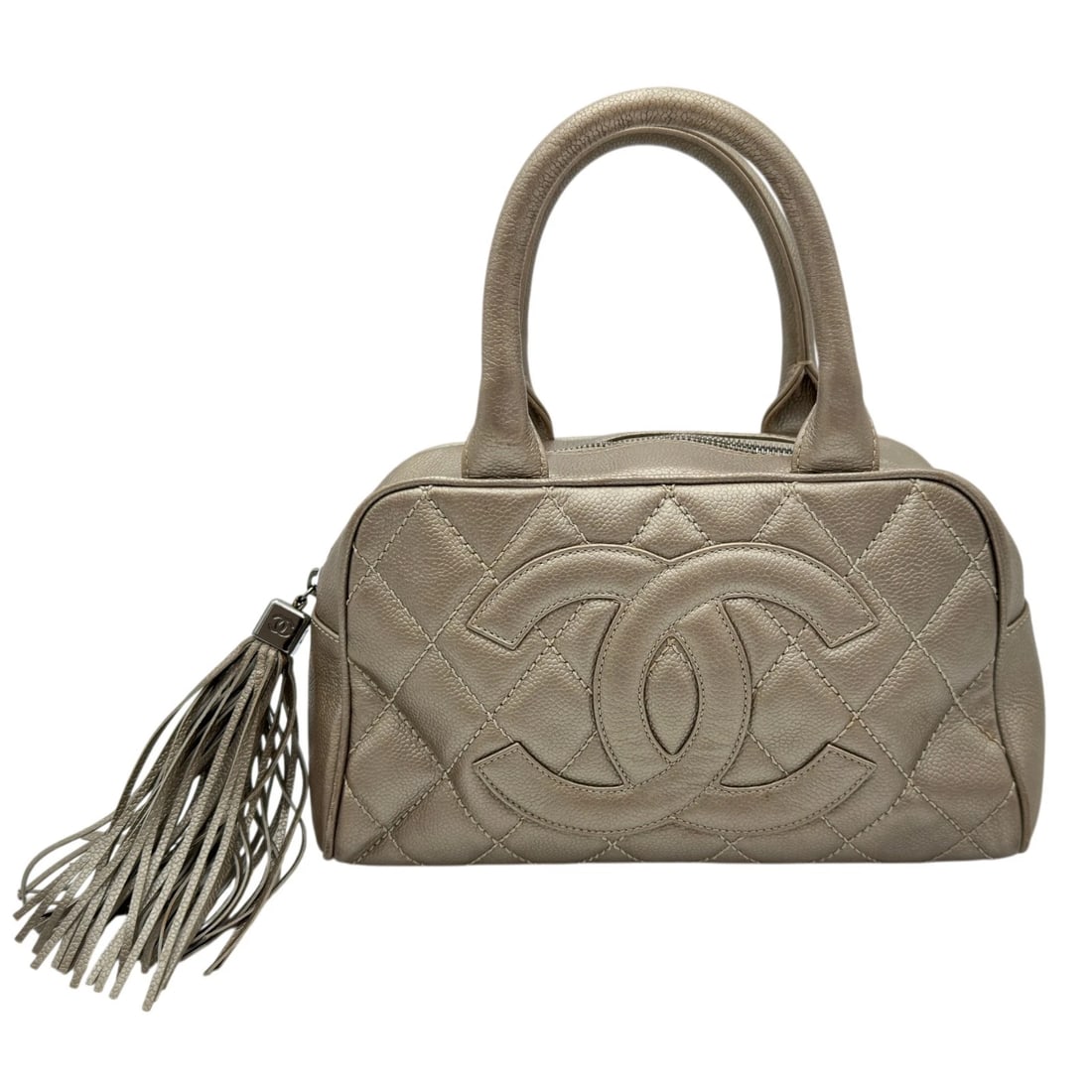 CHANEL COCO MARK MINI BOSTON BAG: CHANEL COCO Mark Mini Boston bag Brand: CHANEL Type/Style: Boston bag Material: Caviar skin Color: Bronze SilverHardware Size: W10.6 x H6.3x D3.9inch Accessories: None Accessories Notice: