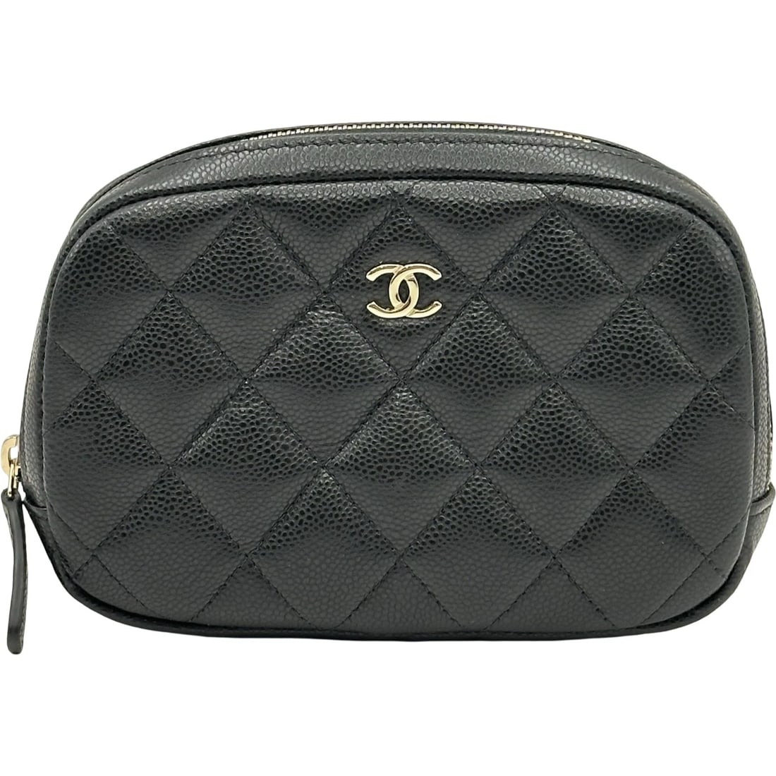 CHANEL MATRASSE COSMETIC POUCH: CHANEL Matrasse Cosmetic Pouch Brand: CHANEL Type/Style: Pouch Material: Caviar skin Color: Black Gold Hardware Size: W5.7 x H3.7x D1.2inch Accessories: None Accessories Notice: When purchasing