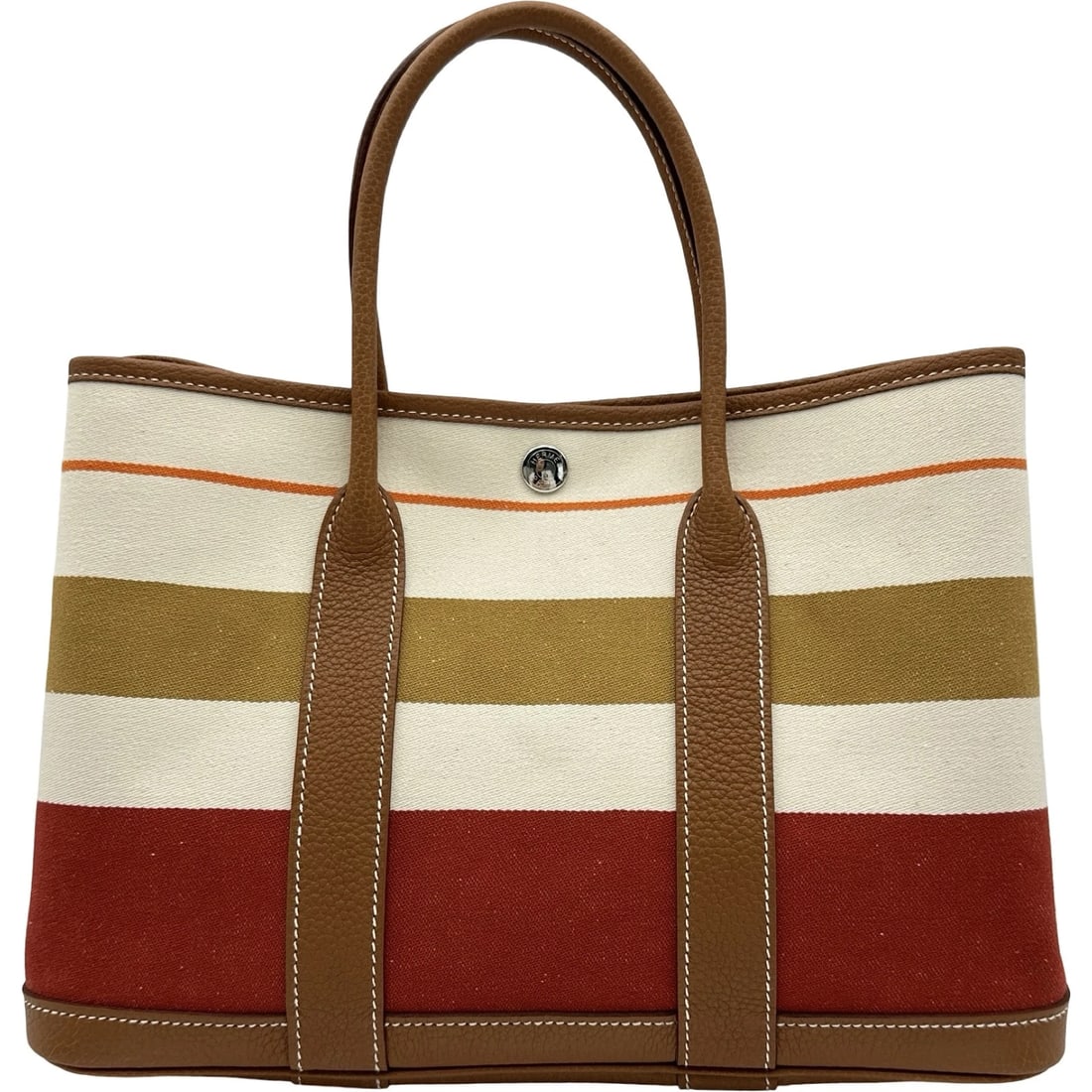 HERMES GARDEN PARTY HANDBAG: HERMES Garden party Handbag Brand: HERMES Type/Style: Handbag Material: Rocabal Color: Gold SilverHardware Size: W11.8 x H8.3x D5.5inch Accessories: None Accessories Notice: When purchasing pre-owned
