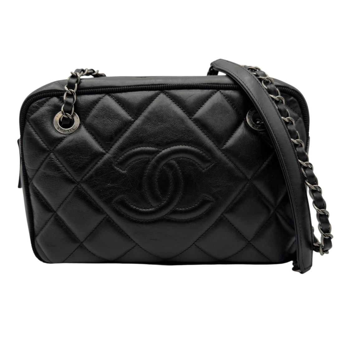 CHANEL COCO MARK CHAIN HANDBAG: CHANEL COCO Mark Chain Handbag Brand: CHANEL Type/Style: Handbag Material: lambskin Color: Black SilverHardware Size: W9.4 x H6.3x D2.8inch Shoulder:23.6inch Accessories: None Accessories Notice: