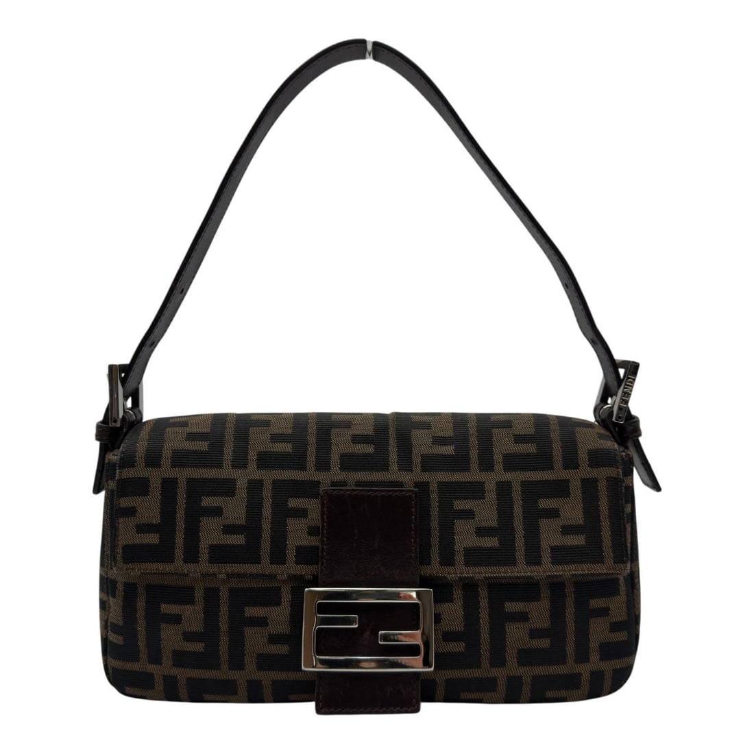 FENDI MAMMA BUCKET SHOULDER BAG: FENDI Mamma bucket Shoulder Bag Brand: FENDI Type/Style: Shoulder Bag Material: Nylon jacquard Color: Brown Size: W9.8 x H5.5x D1.6inch Accessories: None Accessories Notice: When purchasing pre-owned