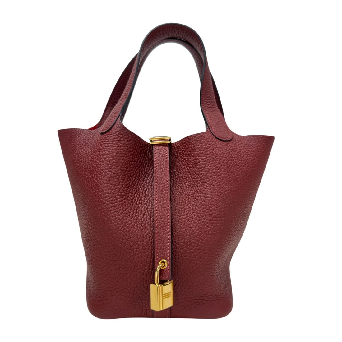 HERMES PICOTAN LOCK HANDBAG: HERMES Picotan Lock Handbag Brand: HERMES Type/Style: Handbag Material: Taurillon Clemence Color: Rouge Ash Gold Hardware Size: W7.9 x H7.3x D4.9inch Accessories: None Accessories Notice: When