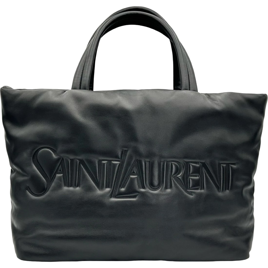 SAINT LAURENT WIDE LOGO TOTE BAG: SAINT LAURENT Wide Logo Tote Bag Brand: SAINT LAURENT Type/Style: Tote Bag Material: Nappa leather Color: black Size: W16.5 x H13.8x D6.5inch Accessories: None Accessories Notice: When purchasing