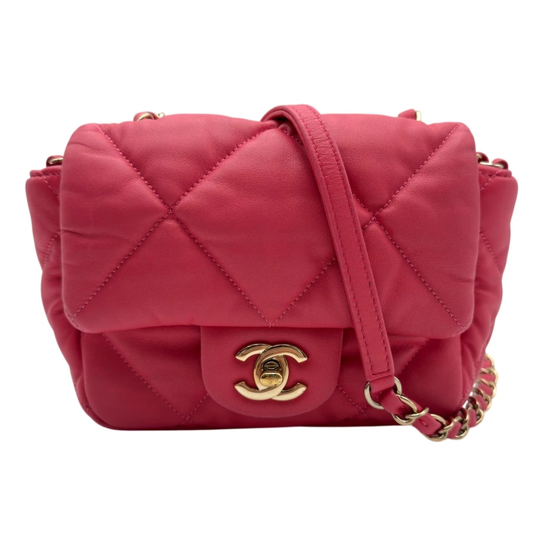 CHANEL MATELASSE SMALL FLAP SHOULDER BAG: CHANEL Matelasse Small Flap Shoulder Bag Brand: CHANEL Type/Style: Shoulder Bag Material: lambskin Color: Pink Gold Hardware Size: W6.5 x H5.1x D2.4inch Shoulder:47.2inch Accessories: None