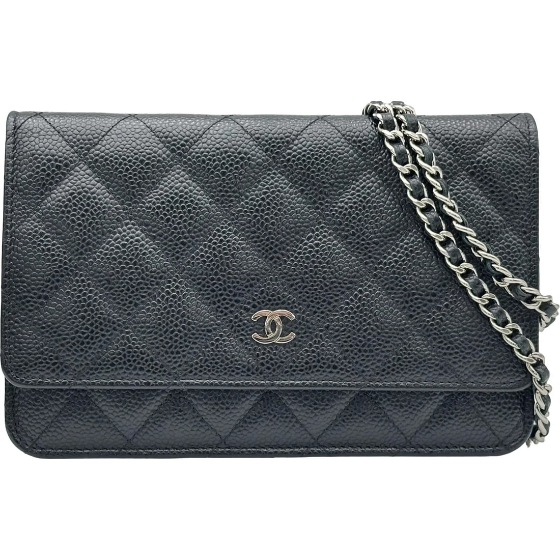 CHANEL MATRASSE CHAIN WALLET SHOULDER BAG: CHANEL Matrasse Chain Wallet Shoulder Bag Brand: CHANEL Type/Style: Shoulder Bag Material: Caviar skin Color: Black SilverHardware Size: W7.5 x H4.9x D0.6inch Shoulder:50.8inch Accessories: None